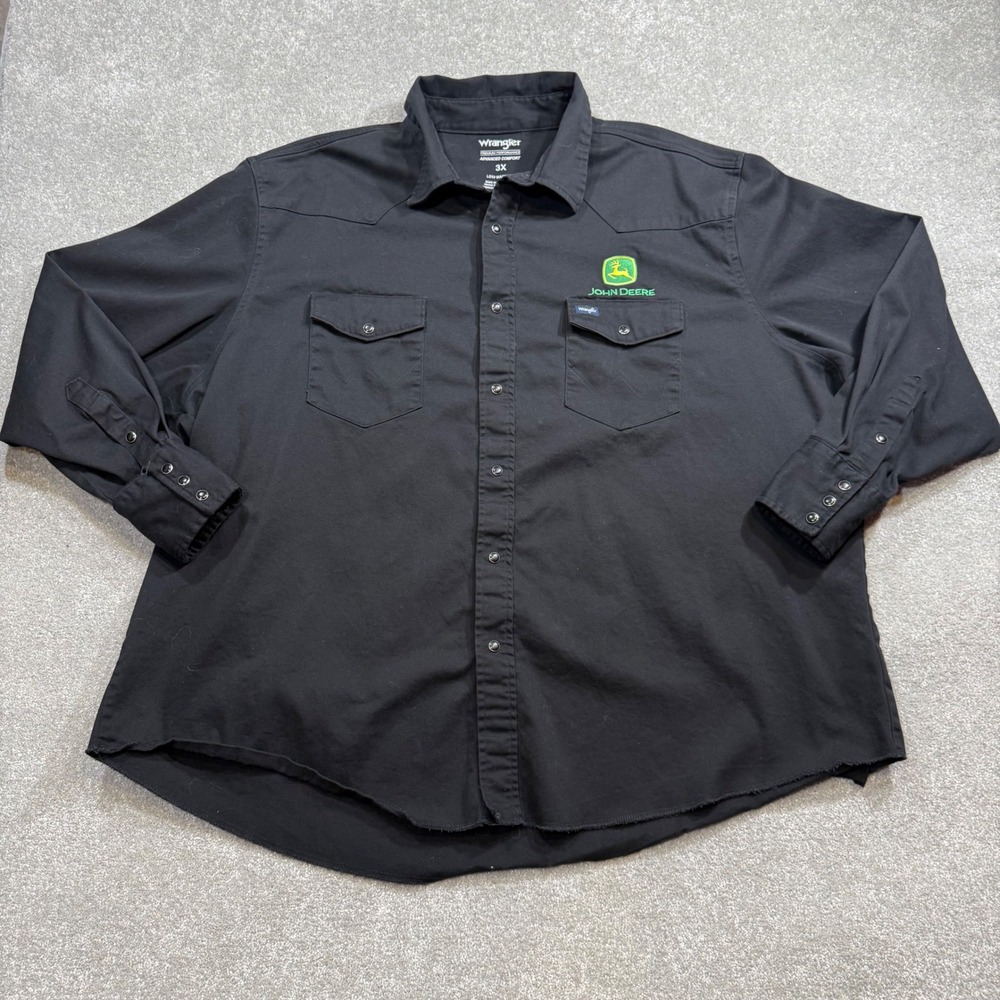 Wrangler John Deere Mens 3X Black Western Pearl Snap Shirt Advanced Comfort